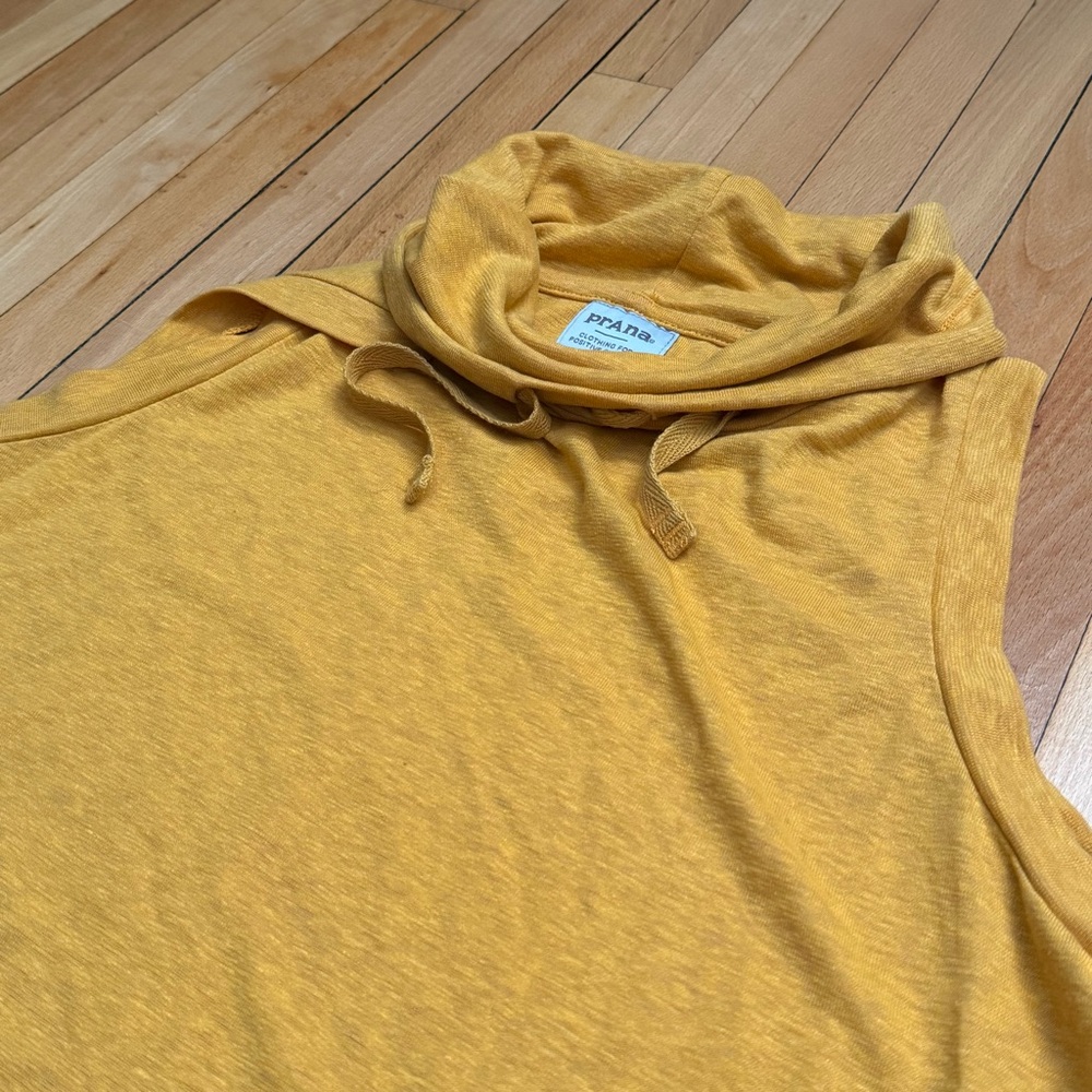 Prana Cozy Up Barmsee Tank Sleeveless Cowl Neck Top Mustard Yellow Sz XS NWOT